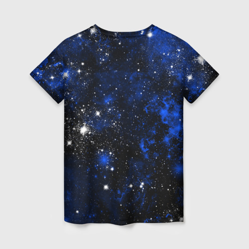 Женская футболка 3D с принтом Знак зодиака Овен на тёмном фоне со звёздами, вид сзади #1
