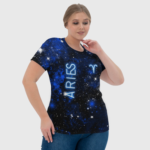 Женская футболка 3D с принтом Знак зодиака Овен на тёмном фоне со звёздами, фото #4
