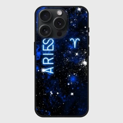 Чехол силиконовый для Apple iPhone 15 Pro матовый Знак зодиака Овен на тёмном фоне со звёздами