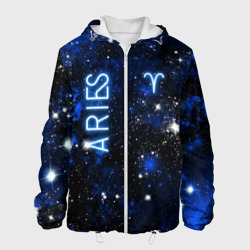 Мужская куртка 3D Знак зодиака Овен на тёмном фоне со звёздами