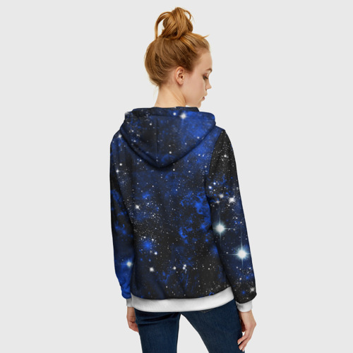 Женская толстовка 3D на молнии с принтом Знак зодиака Овен на тёмном фоне со звёздами, вид сзади #2
