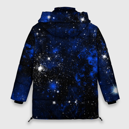 Женская зимняя куртка 3D с принтом Знак зодиака Овен на тёмном фоне со звёздами, вид сзади #1