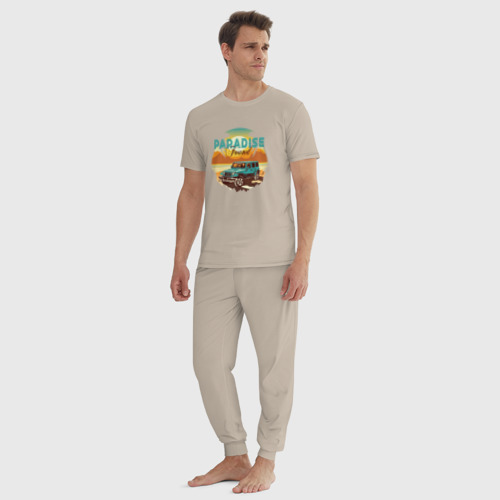 Мужская пижама хлопок с принтом Джип на фоне пляжа, вид сбоку #3