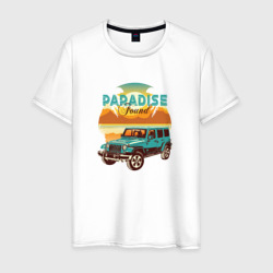 Автомобиль на фоне красивого пляжа – Мужская футболка хлопок с принтом купить со скидкой в -20%