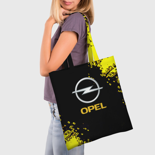 Шоппер 3D с принтом Opel желтые краски, фото на моделе #1