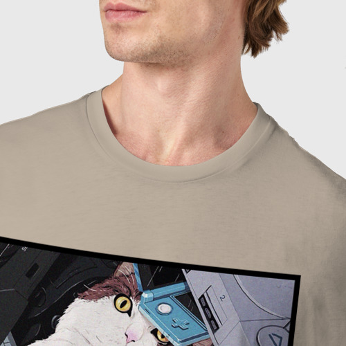 Мужская футболка хлопок Кот в ретро консолях , цвет миндальный - фото 6