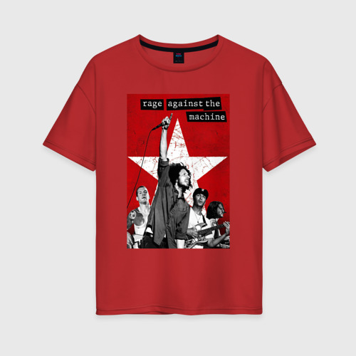 Женская футболка хлопок Oversize Rage Against the Machine - group, цвет красный