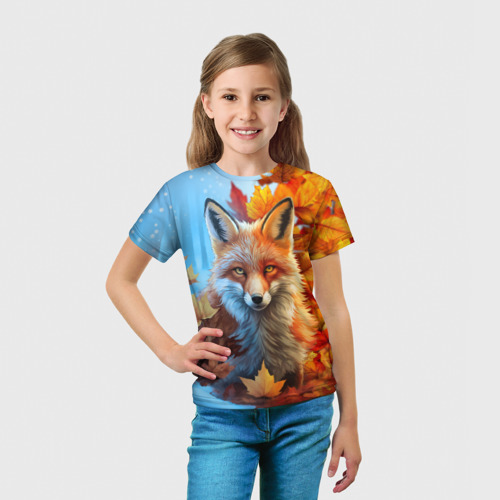 Детская футболка 3D с принтом Лиса осень-зима, вид сбоку #3