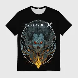 Мужская футболка 3D Static x - robo skull 