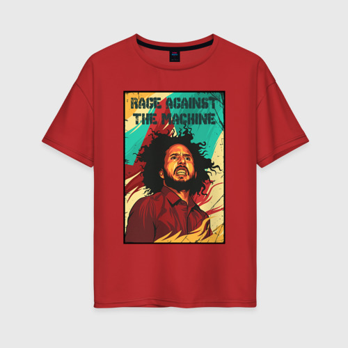 Женская футболка хлопок Oversize RATM - Zack de la Rocha, цвет красный
