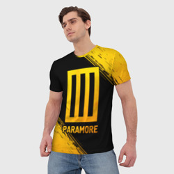 Футболка с принтом Paramore - gold gradient для женщины, вид на модели спереди №2. Цвет основы: белый