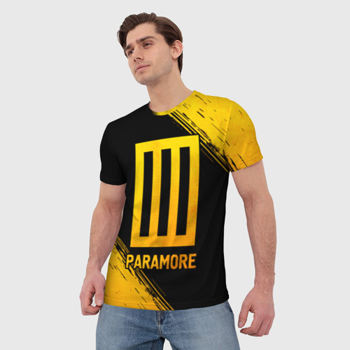 Мужская футболка 3D Paramore - gold gradient, цвет 3D печать - фото 3