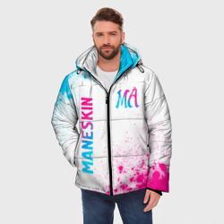 Мужская зимняя куртка 3D Maneskin neon gradient style вертикально - фото 2