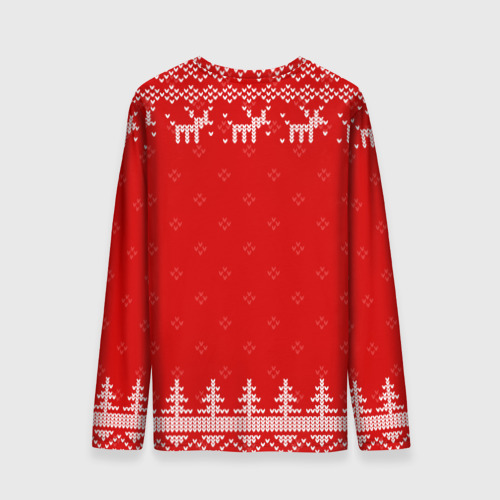 Мужской лонгслив 3D с принтом Новогодний дайвер: свитер с оленями, вид сзади #1