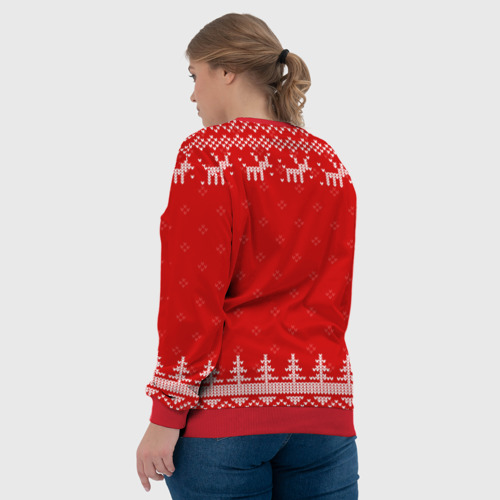 Женский свитшот 3D с принтом Новогодний гольфист: свитер с оленями, вид сзади #2