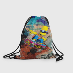 Рюкзак-мешок 3D Барт Симпсон на скейтборде на фоне стены с граффити