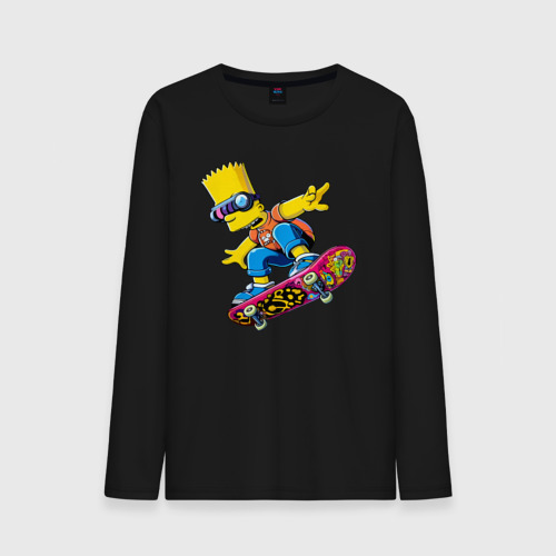 Мужской лонгслив хлопок Bart Simpson on a skateboard - extreme, цвет черный