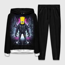 Женский костюм с толстовкой 3D Cool Bart Simpson in a leather jacket - cyberpunk black ai art