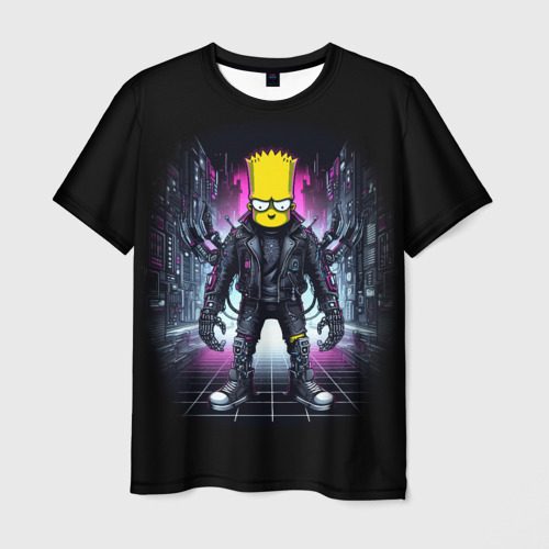 Мужская футболка с принтом Cool Bart Simpson - cyberpunk - ai art, вид спереди №1