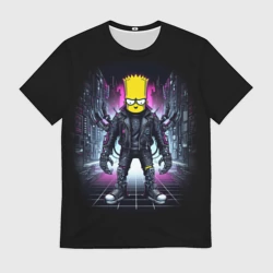 Мужская футболка 3D Cool Bart Simpson in a leather jacket - cyberpunk black ai art