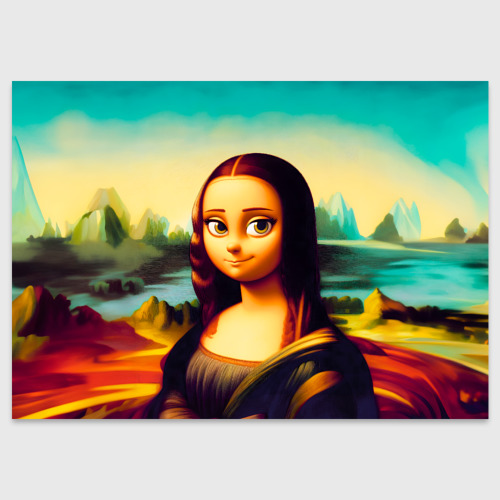 Поздравительная открытка Ai art - Мона Лиза в стиле cartoon, цвет белый