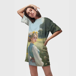 Платье-футболка 3D Девушка с цветочным венком - фото 2