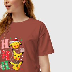 Женская футболка хлопок Oversize Pikachu ho ho ho - фото 2