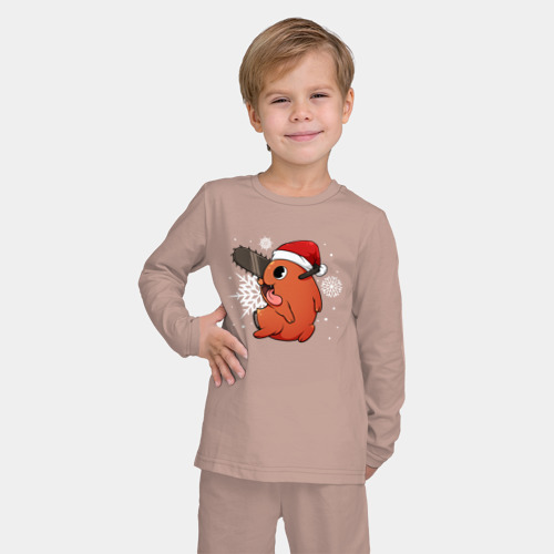 Детская пижама с лонгсливом хлопок с принтом Новогодний Почита, фото на моделе #1