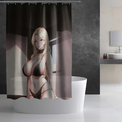Штора 3D для ванной Блондинка в бикини  - фото 3