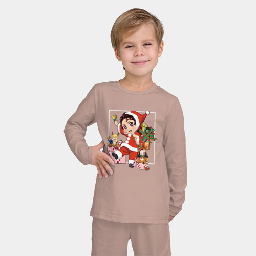 Детская пижама с лонгсливом хлопок с принтом New year demon slayer, фото на моделе #1