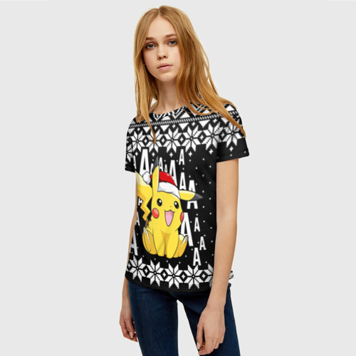 Женская футболка 3D с принтом Пикачу свитер, фото на моделе #1