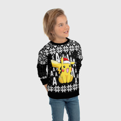 Свитшот с принтом Пикачу свитер ugly для ребенка, вид на модели спереди №3. Цвет основы: черный