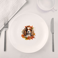 Набор: тарелка + кружка Кавалер кинг чарльз спаниель в венке осенних листьев - фото 2