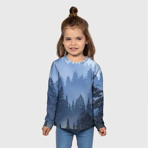 Детский лонгслив 3D с принтом Пейзаж синий лес, вид сбоку #3