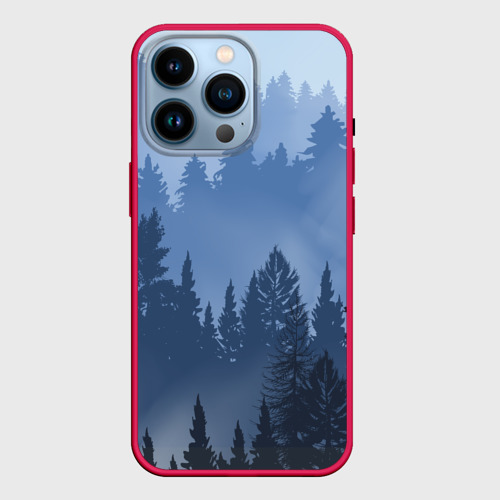 Чехол для iPhone 14 Pro с принтом Пейзаж синий лес, вид спереди #2
