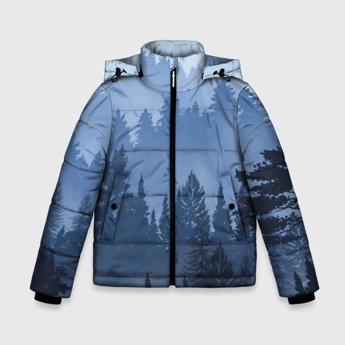 Зимняя куртка для мальчиков 3D с принтом Пейзаж синий лес, вид спереди #2