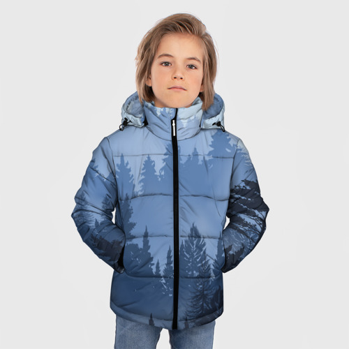 Зимняя куртка для мальчиков 3D с принтом Пейзаж синий лес, фото на моделе #1