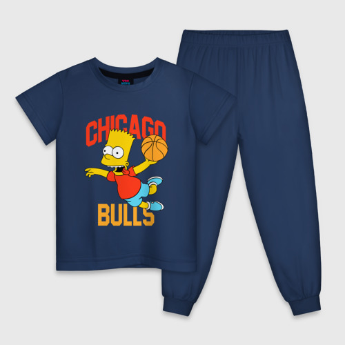 Детская пижама хлопок с принтом Чикаго Буллз Барт Симпсон, вид спереди #2