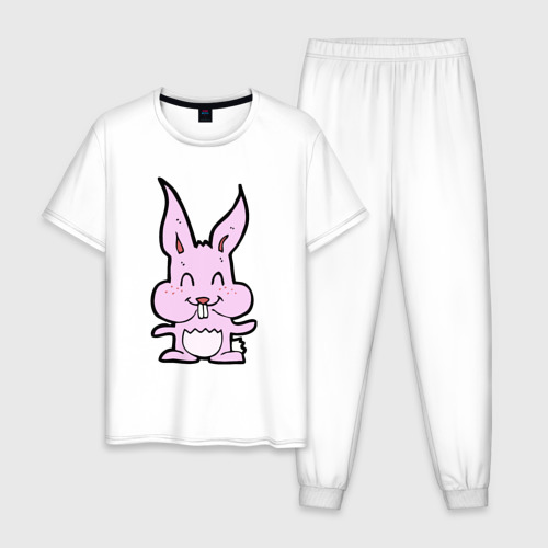 Мужская пижама хлопок с принтом Счастливый кролик, вид спереди #2