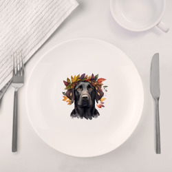 Набор: тарелка + кружка Лабрадор черный в венке осенних листьев - фото 2