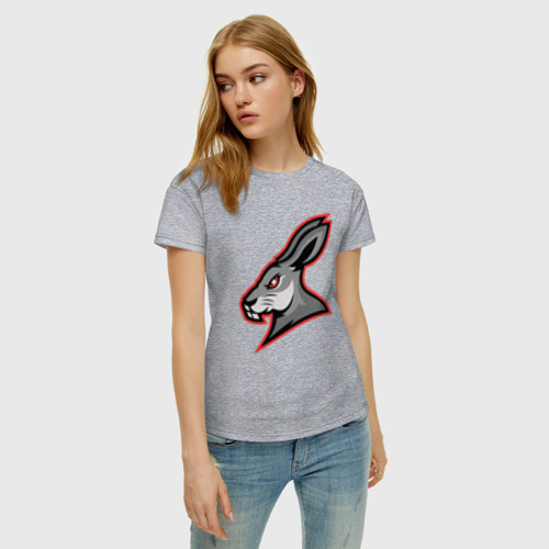 Женская футболка хлопок с принтом Rabbit team, фото на моделе #1