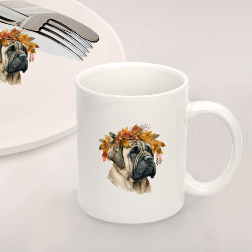 Набор: тарелка + кружка Мастиф в венке осенних листьев - фото 2