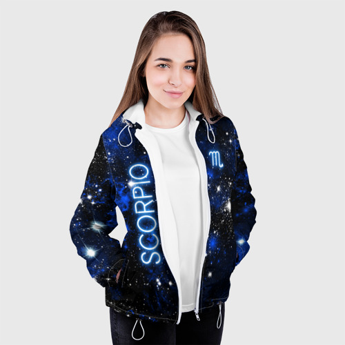 Женская куртка 3D Знак зодиака Скорпион на тёмном фоне, цвет белый - фото 4