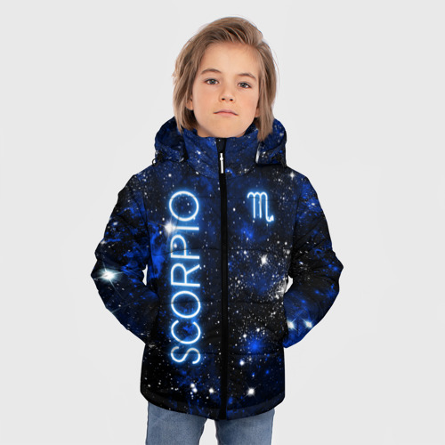 Зимняя куртка для мальчиков 3D Знак зодиака Скорпион на тёмном фоне, цвет черный - фото 3
