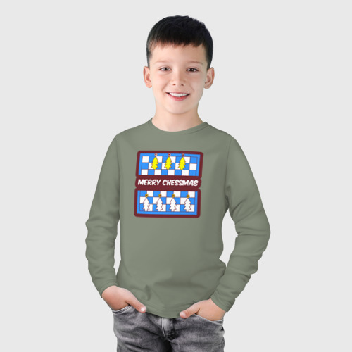 Детский лонгслив хлопок с принтом Merry chessmas, фото на моделе #1