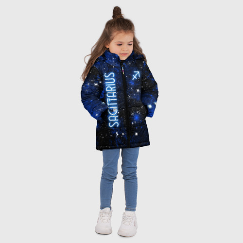 Зимняя куртка для девочек 3D Знак зодиака стрелец на тёмном фоне, цвет черный - фото 5