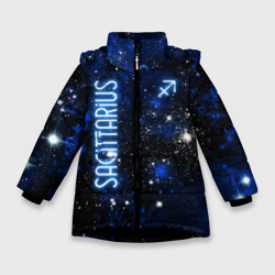 Зимняя куртка для девочек 3D Знак зодиака стрелец на тёмном фоне