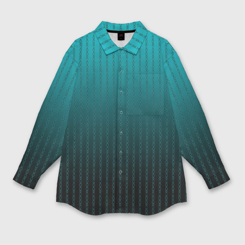 Мужская рубашка oversize 3D с принтом Градиент бирюзовый полосы-цепочки, вид спереди #2