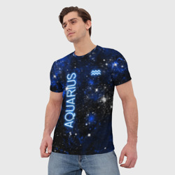Мужская футболка 3D Знак зодиака Водолей на тёмном фоне - фото 2