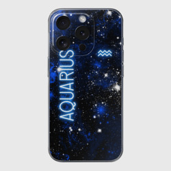 Чехол для iPhone 15 Pro Max силиконовый с защитой камеры Знак зодиака Водолей на тёмном фоне